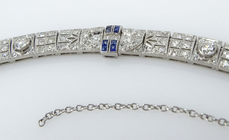  8.25 Carat European Cut Diamond , Sapphire and Platinum Bracelet.