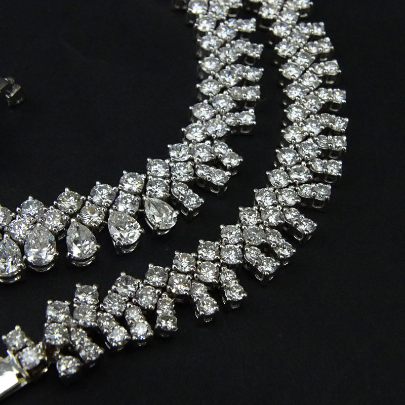 37.0 Carat Pear Shape and Round Brilliant Cut Diamond and 18 Karat White Gold Necklace.