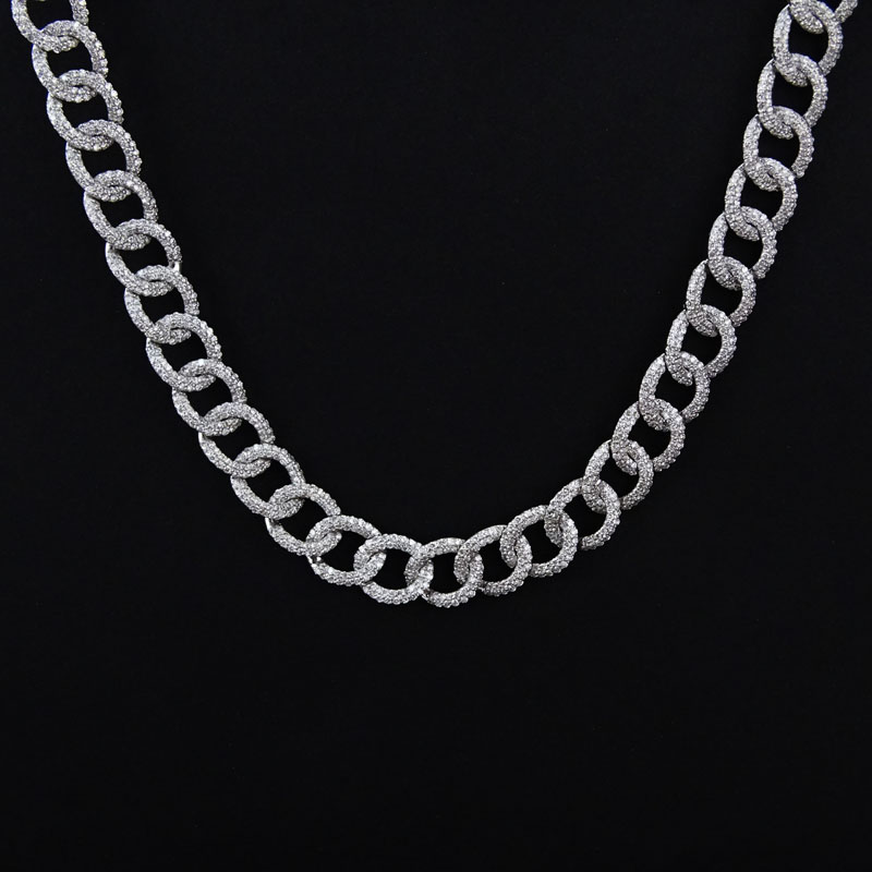 17.25 Carat Pave Set Round Brilliant Cut Diamond and 18 Karat White Gold Necklace.