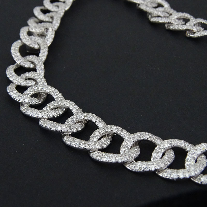 17.25 Carat Pave Set Round Brilliant Cut Diamond and 18 Karat White Gold Necklace.