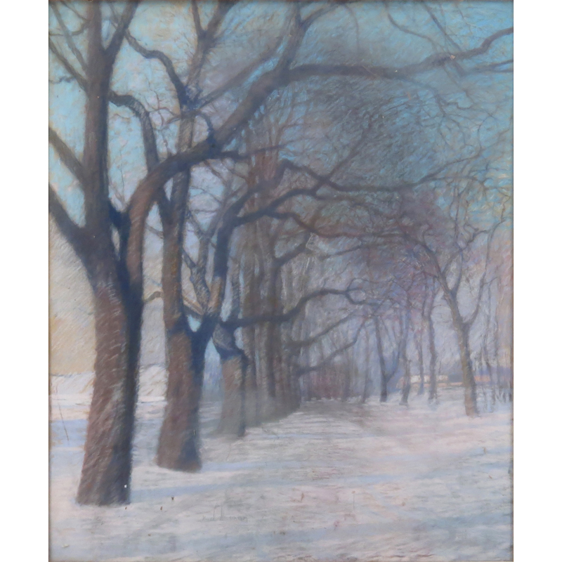 Vintage Pastel On Board "Winter Forest"  Signed lower left Mark? Neumann