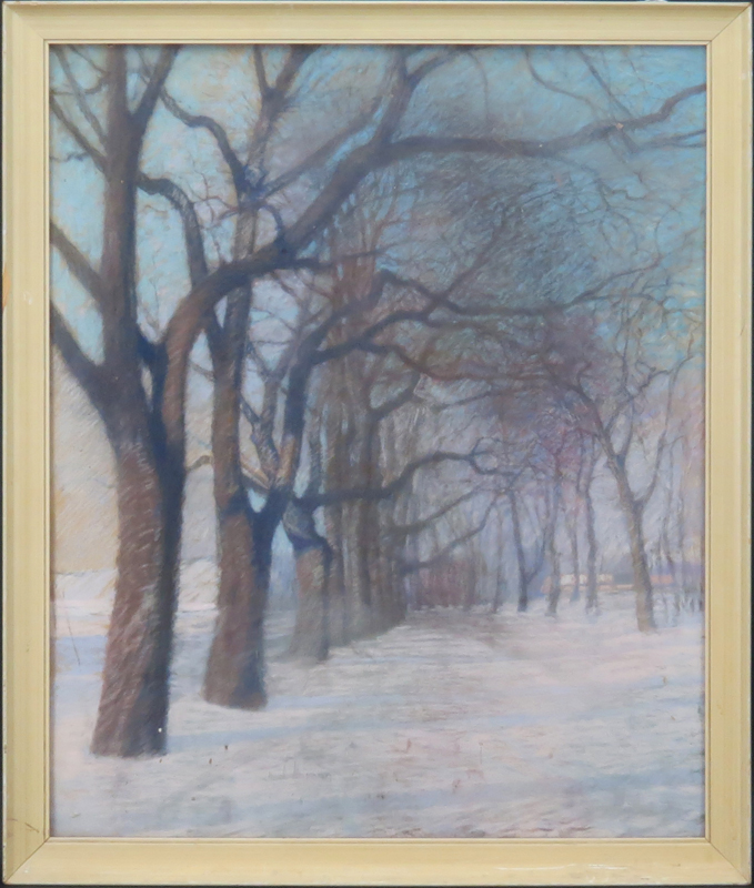 Vintage Pastel On Board "Winter Forest"  Signed lower left Mark? Neumann