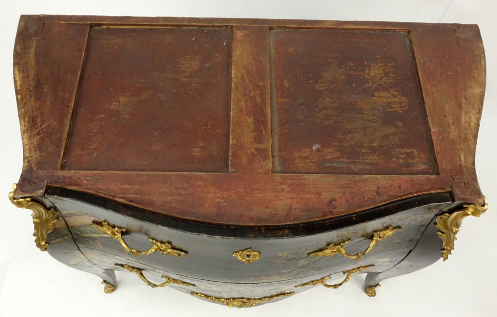 19th Century Louis XV  Bronze Mounted Lacquered Two Drawer Marble Top Commode