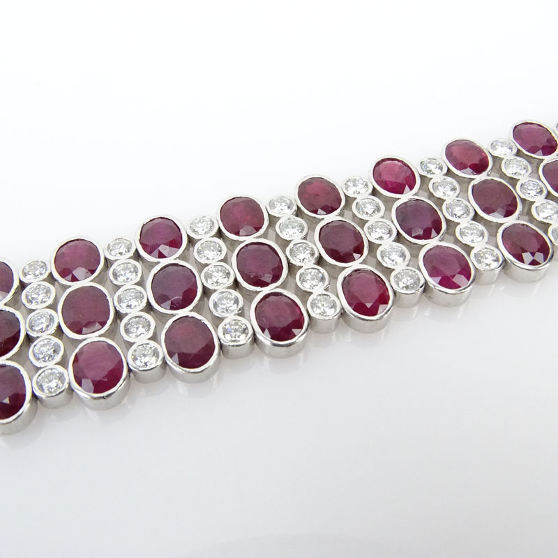  27.50 Carat Oval Cut Burma Ruby, 5.70 Carat Round Brilliant Cut Diamond and 18 Karat White Gold Bracelet. 