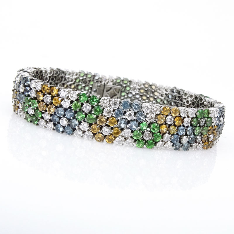 7.85 Carat Round Brilliant Cut Diamond, Multi Color Stones and 18 Karat White Gold Bracelet.