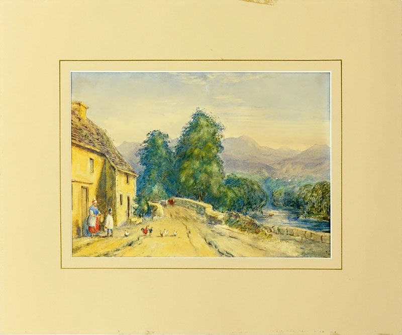 John Frederick Herring the Younger, British (1815-1907) Watercolor on paper " Village Road" Signed lower left JFH 1840