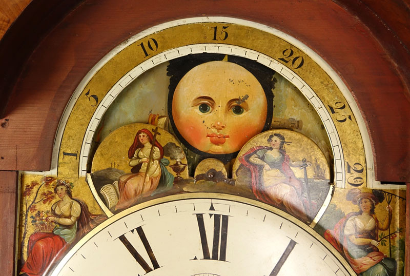 Antique Thomas Brown of Birmingham Carved Mahogany Burlwood Tall Case Grandfather Clock