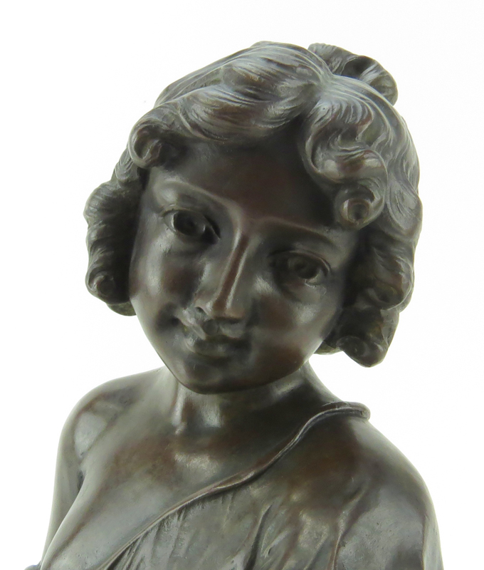 After: Auguste Moreau, French (1834-1917) "Girl on Pillow" Bronze Sculpture Signed on Obverse Side