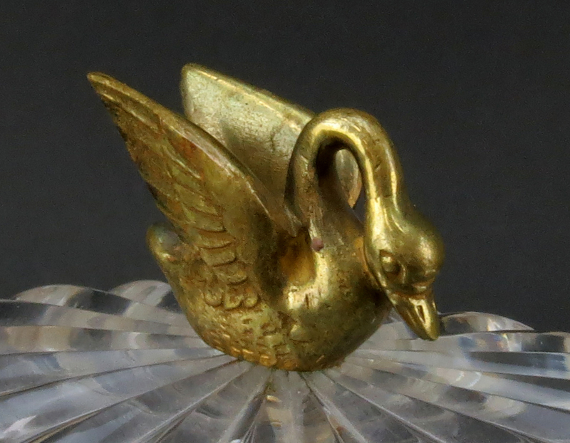 19th Century French Crystal and Brass Dresser Box with Swan Finial