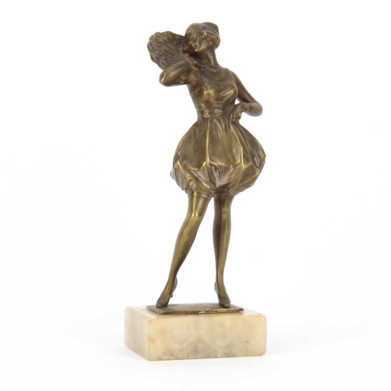 Bruno Zach, Russian/ Austrian (1891-1945) "Lady with Fan" Bronze Figure Mounted on Onyx Base