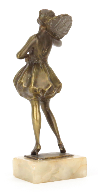 Bruno Zach, Russian/ Austrian (1891-1945) "Lady with Fan" Bronze Figure Mounted on Onyx Base