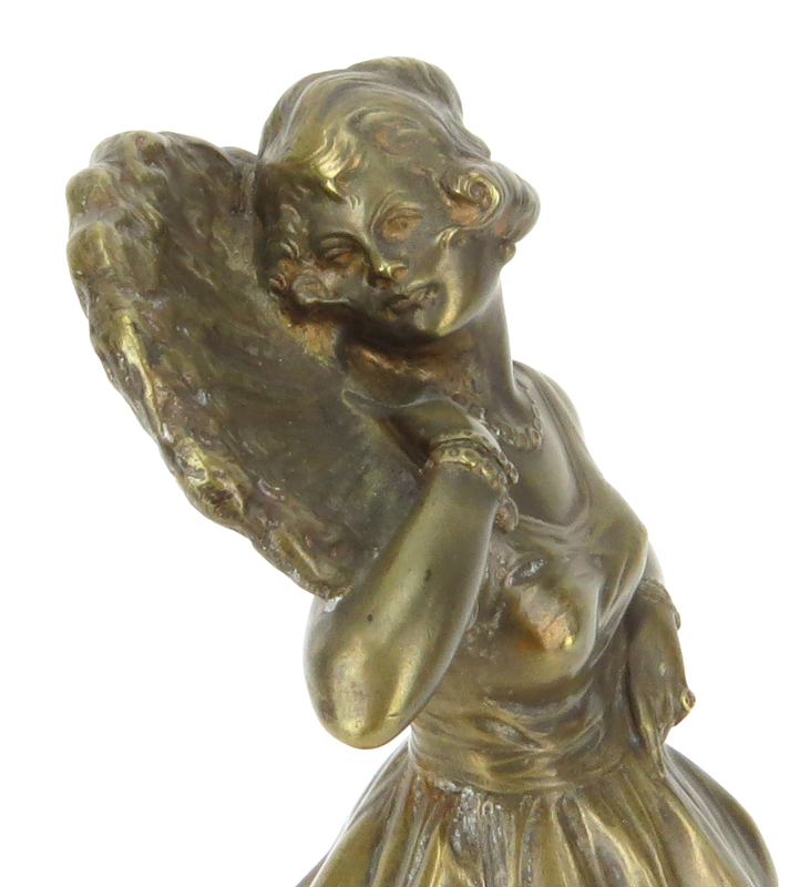 Bruno Zach, Russian/ Austrian (1891-1945) "Lady with Fan" Bronze Figure Mounted on Onyx Base