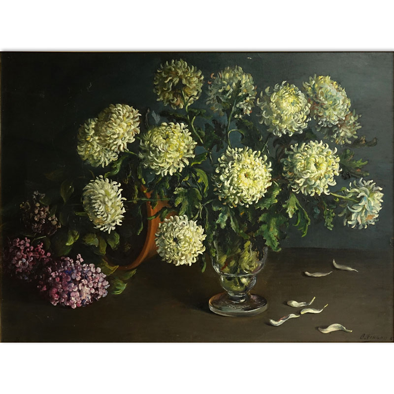 Conchita Firgau, Venezuelan (20th Century) Oil on board "Still Life" Signed and dated lower right