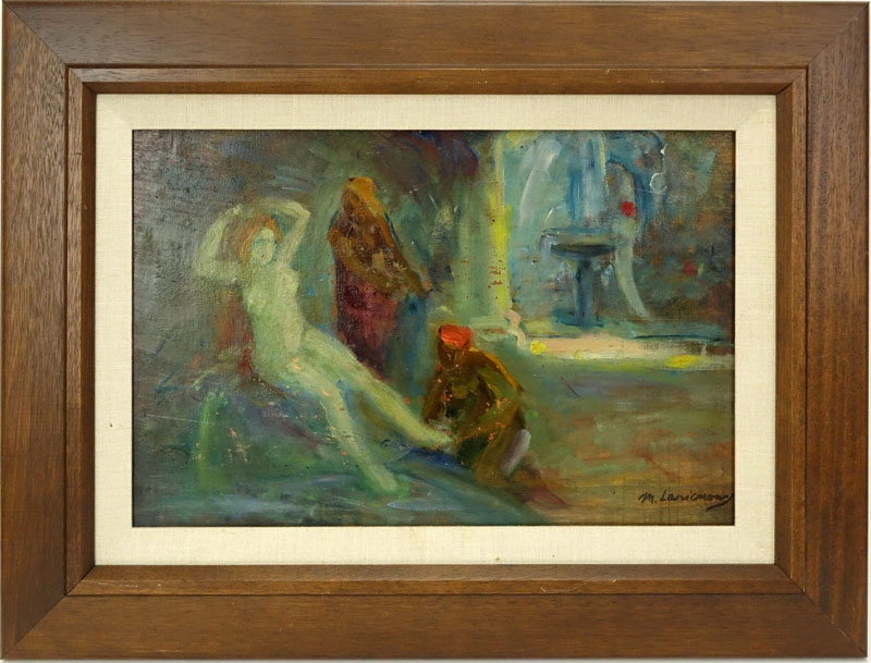 Attributed to: Mikhail Fyodorovich Larionov, Russian (1881 - 1964) Oil on wood panel "Lady At Her Bath"