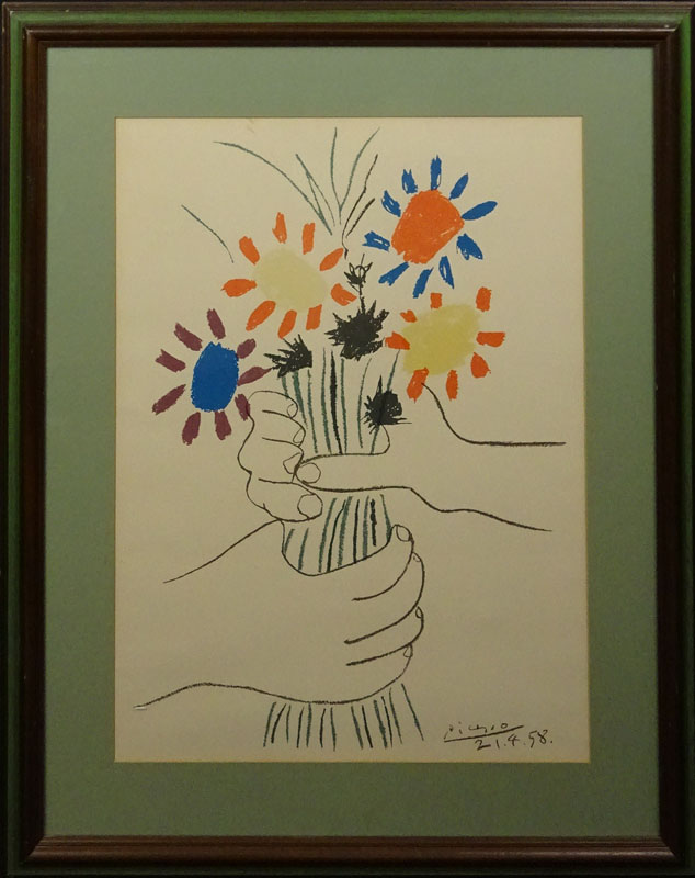 After: Pablo Picasso, Spanish (1881-1973) Framed art print "Fleurs et Main"