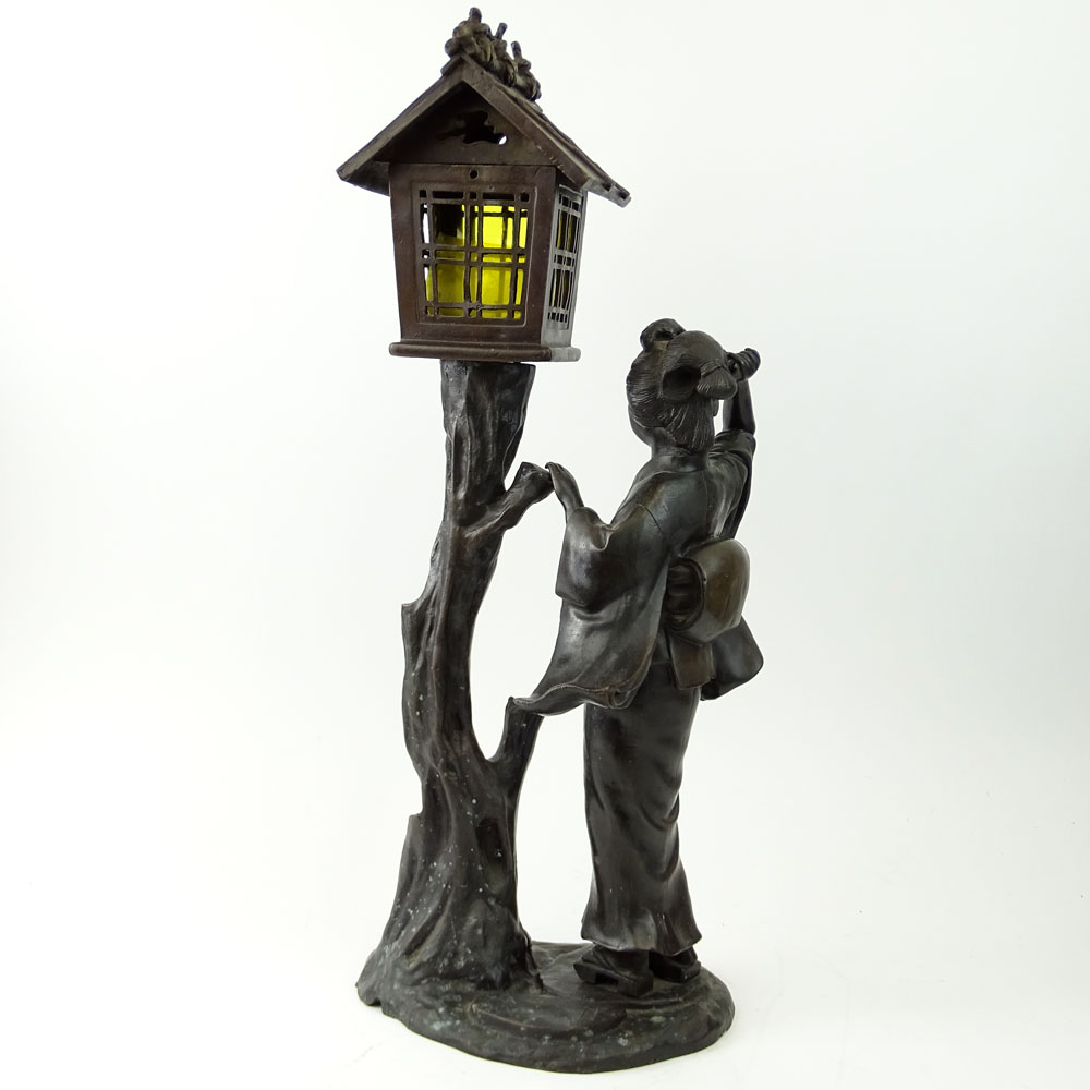 Early to Mid 20th C Japanese Bronze Figural Lamp