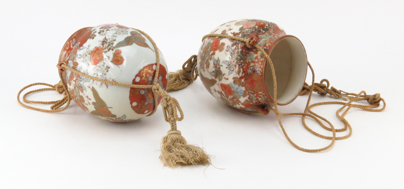 Pair of 19th Century Japanese Kutani Porcelain Hanging Planters