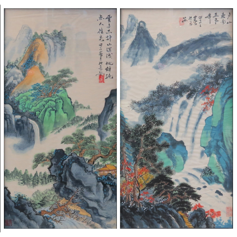 Pair of Vintage Japanese Watercolor Paintings