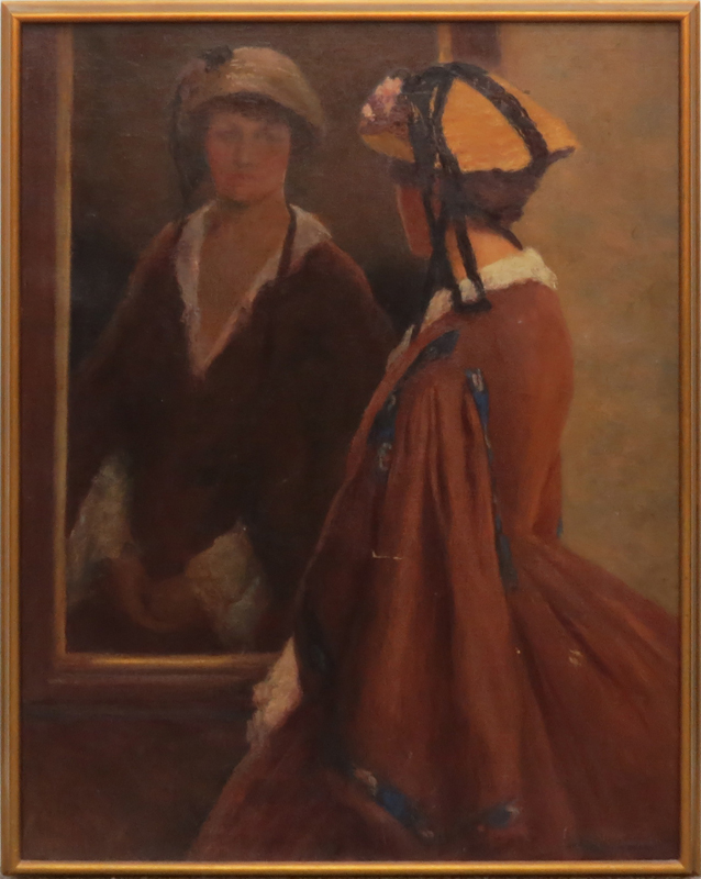 Arthur Woelfle, American (1873 - 1936) Oil on canvas "Reflection" Signed lower right