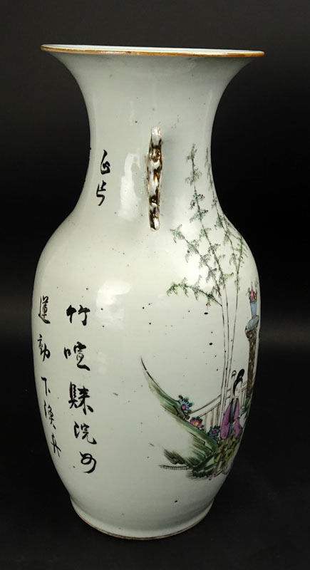 19/20th Century Chinese Famille Rose Porcelain Vase with Calligraphy to verso