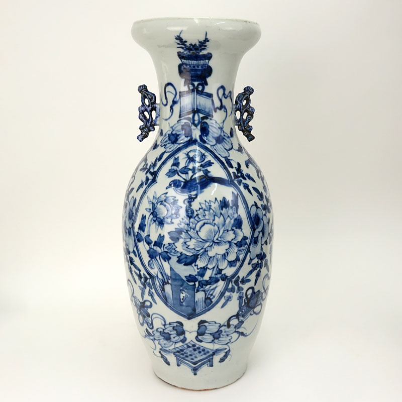 19/20th Century Chinese Blue and White Porcelain Baluster Vase with Handles