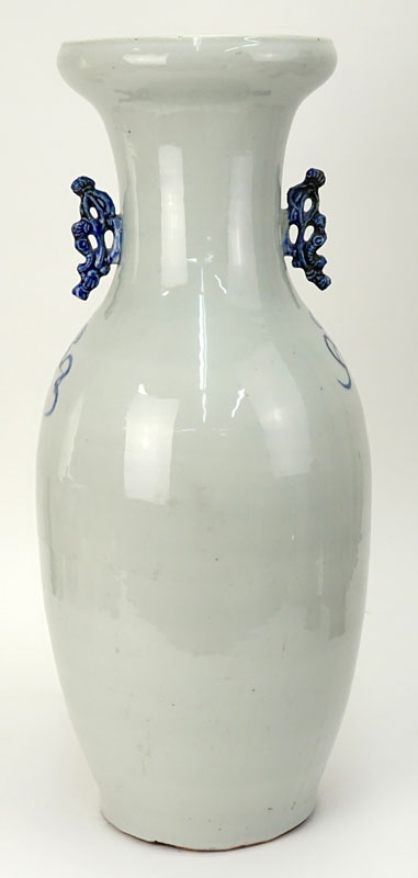 19/20th Century Chinese Blue and White Porcelain Baluster Vase with Handles