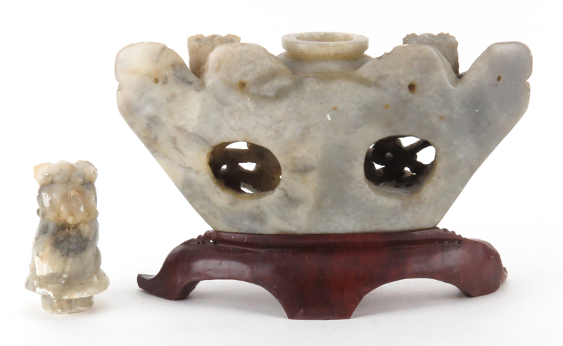 Chinese Carved Soapstone Censer with Figural Foo Lions