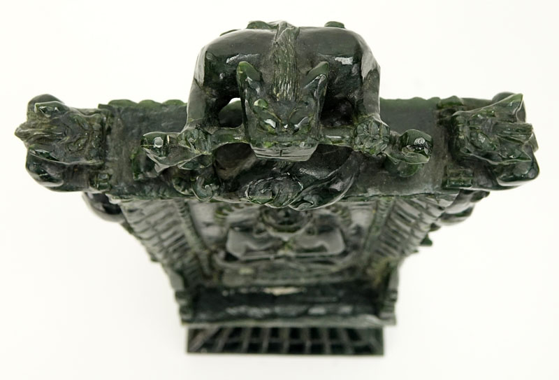 Early 20th Century Chinese Carved Dark Green Jade Ceremonial Plaque