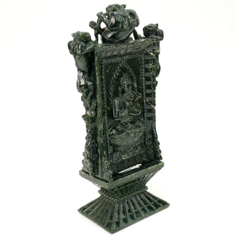 Early 20th Century Chinese Carved Dark Green Jade Ceremonial Plaque