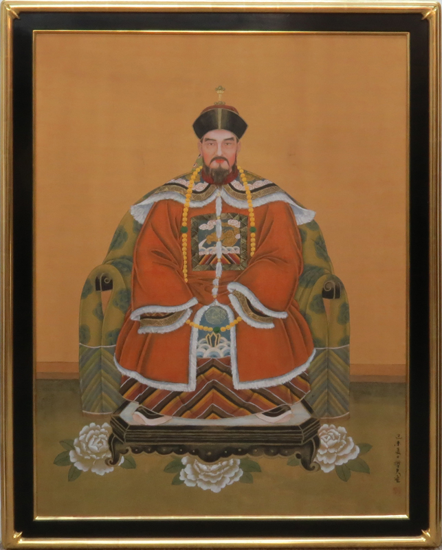 Pair of 20th Century Chinese Emperor and Empress Silk Paintings