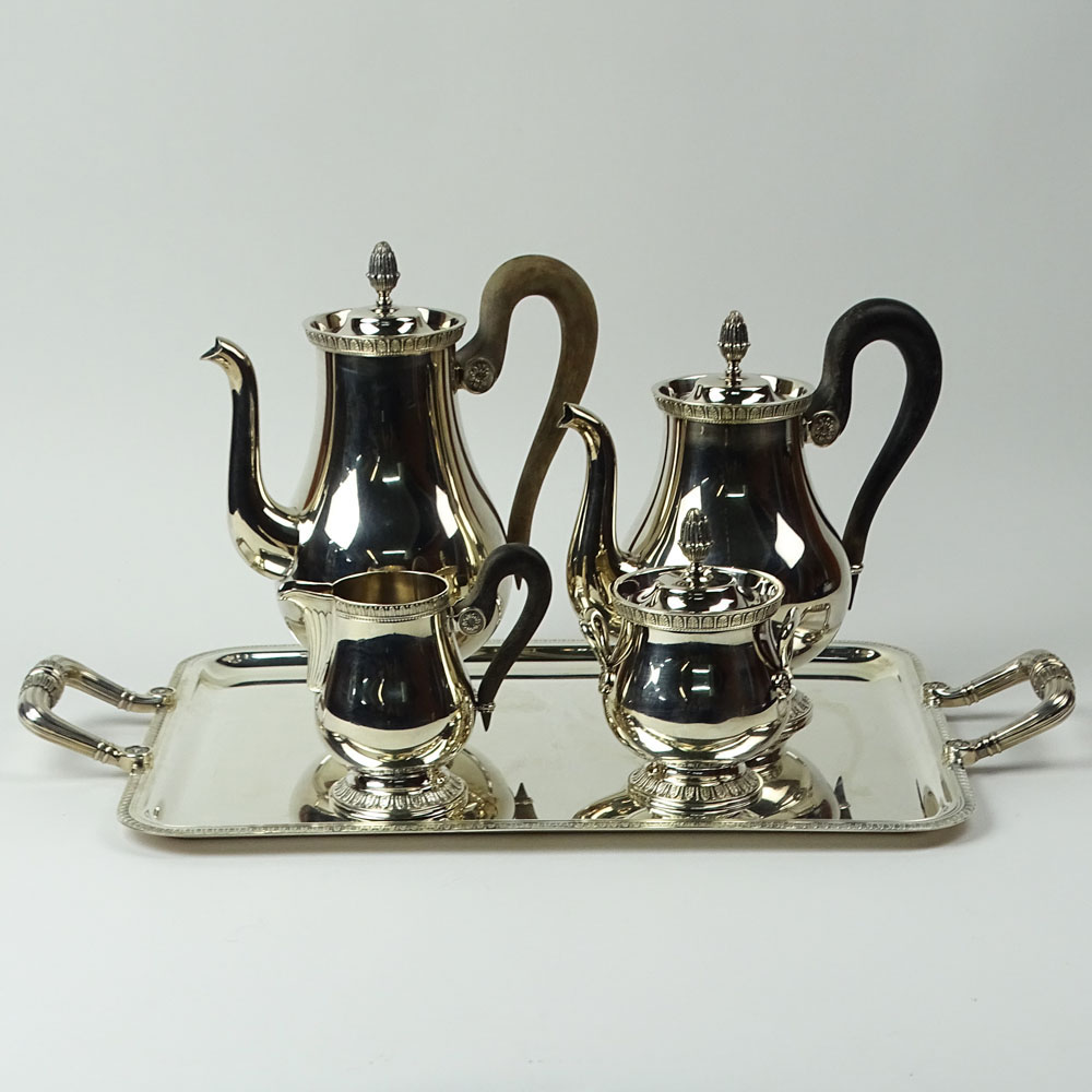 Five (5) Piece Christofle Silver Plate Malmaison Coffee Set