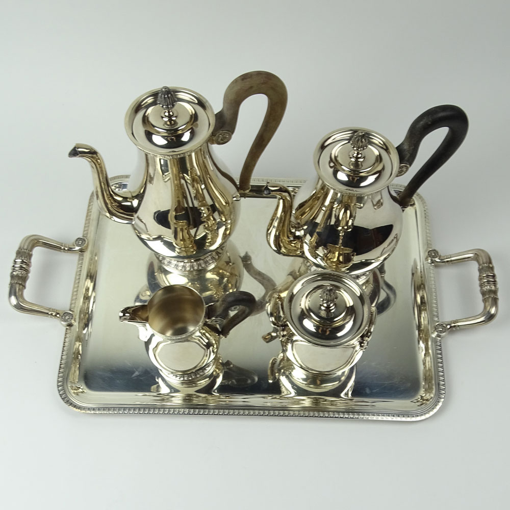 Five (5) Piece Christofle Silver Plate Malmaison Coffee Set