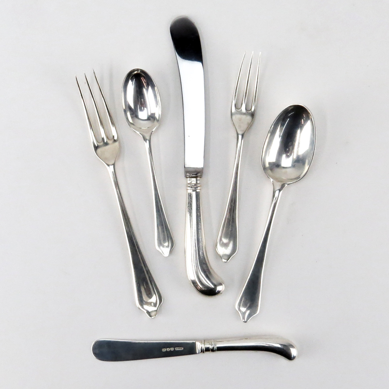 One Hundred Twenty (120) Piece Set English Silver Flatware