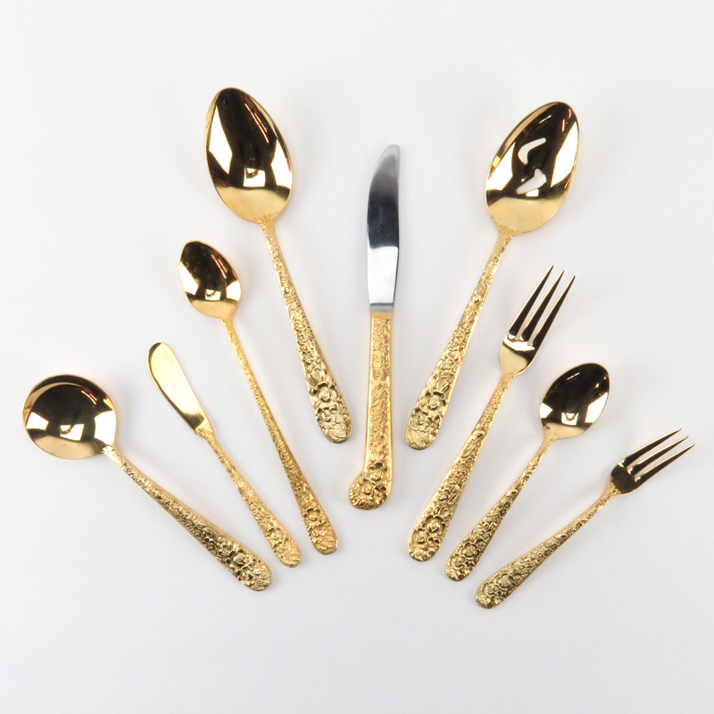 Ninety-Seven (97) Piece Gold Plated Repousse Flatware Set