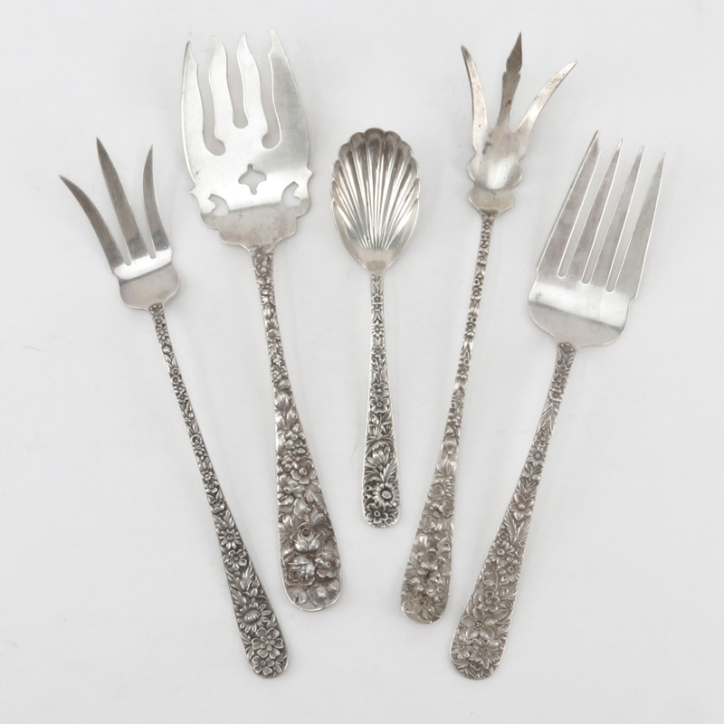 Lot of Five (5) Kirk & Stieff Sterling Silver Repousee Serving Pieces