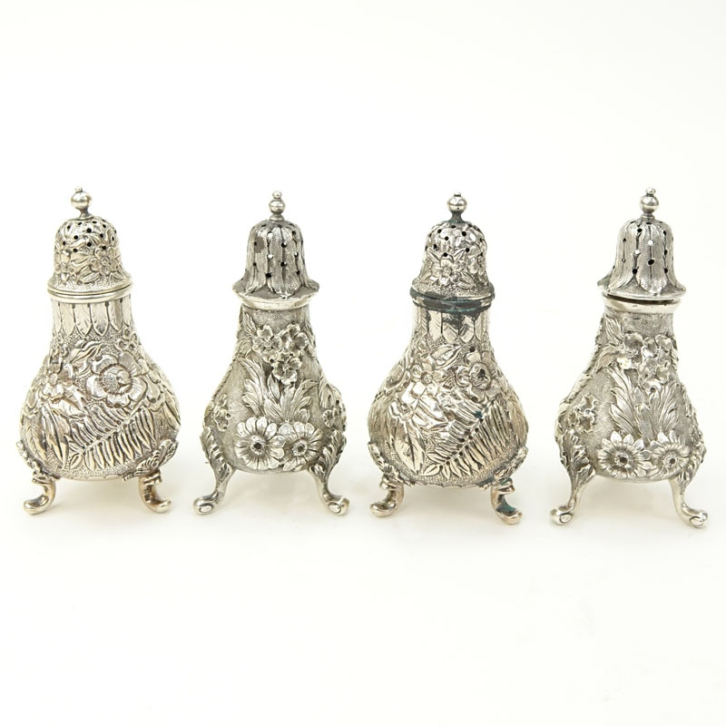 Two (2) Pairs of Sterling Silver Repousse Salt and Pepper Shakers