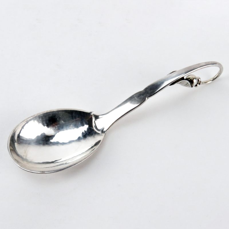 Georg Jensen (Denmark) Sterling Berry Leaf Curved Handle Jam Spoon