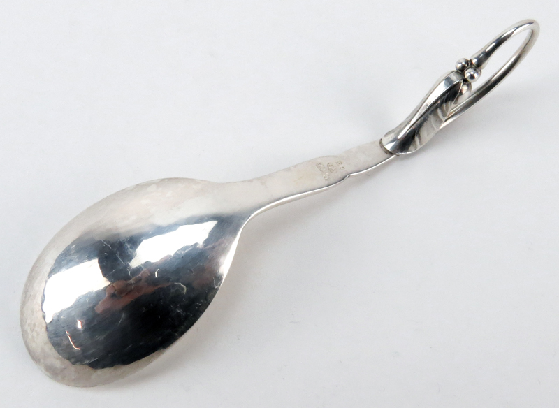 Georg Jensen (Denmark) Sterling Berry Leaf Curved Handle Jam Spoon