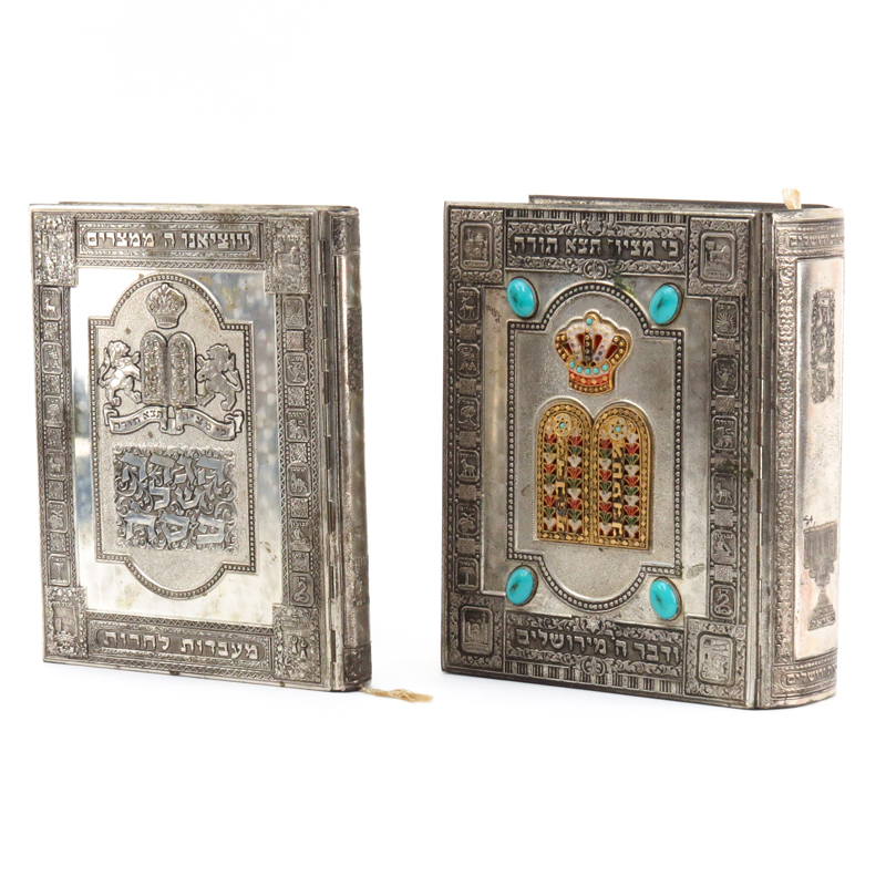 Two Judaica Silver Plate Covered Books