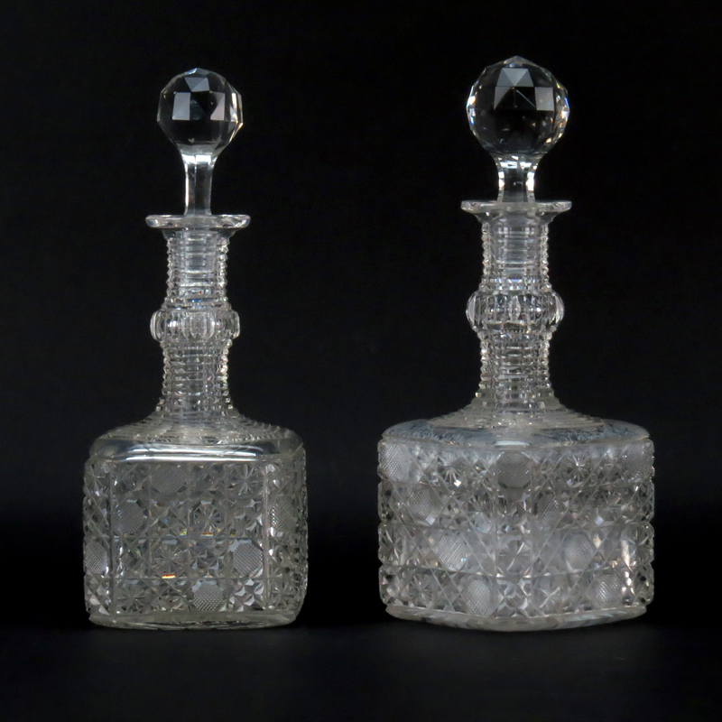 Pair Of Antique Cut Glass Decanters