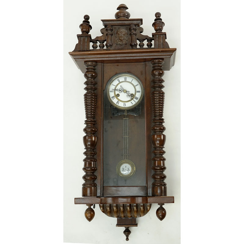 Early 20th Century Vienna Carved Wood Regulator Clock