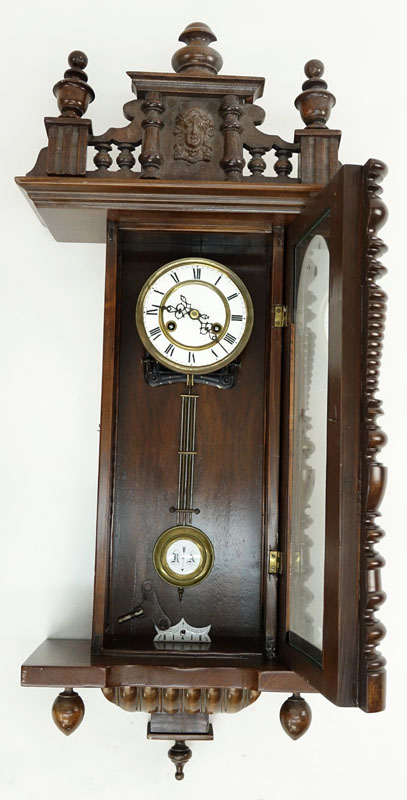 Early 20th Century Vienna Carved Wood Regulator Clock