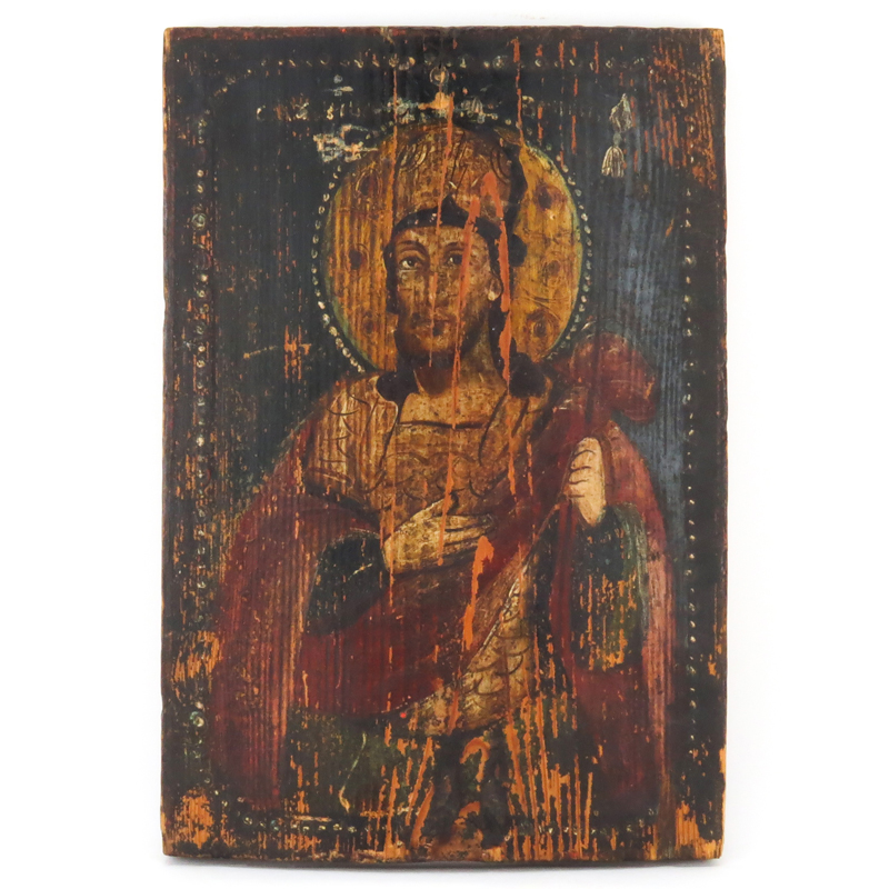 Antique Hand painted Russian Icon On Wood Panel