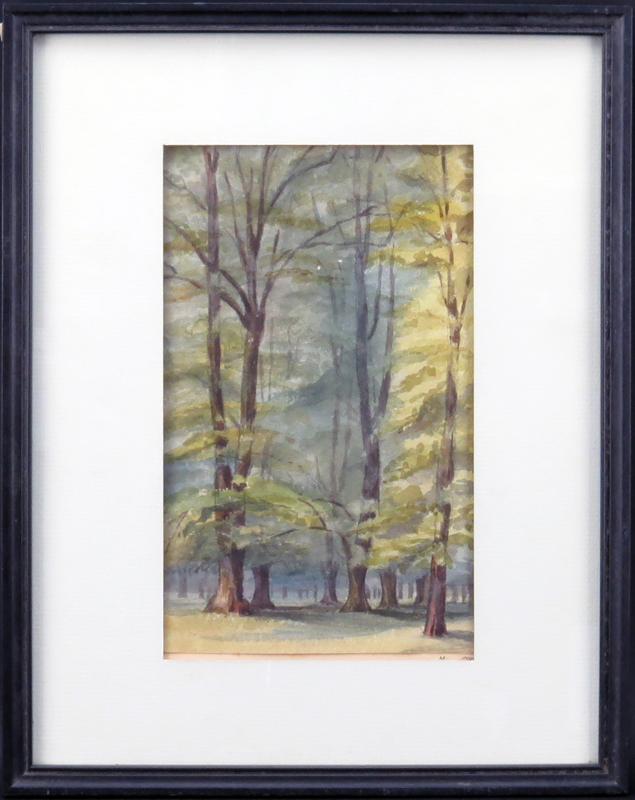 19th C English Watercolor On Paper "In Bushey Park" Titled and dated 1889 on mounting sheet, unsigned