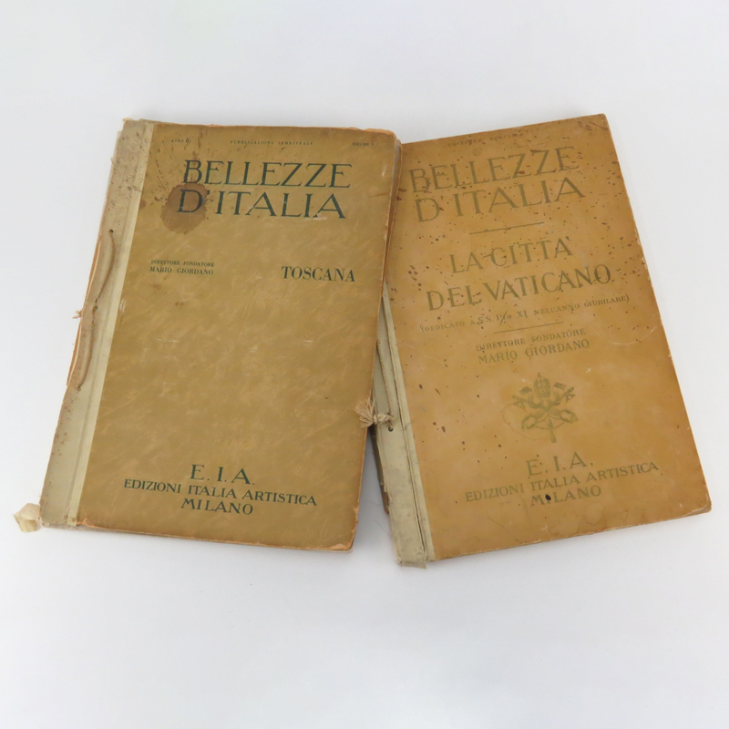 Two 1930 Edition: Bellezze D' Italia La Citta' Del Vaticano & Bellezze D' Italia La Citta' Toscana Hardcover Portfolio Book