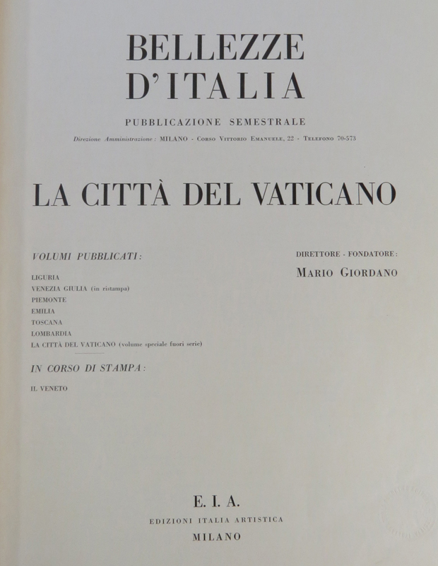 Two 1930 Edition: Bellezze D' Italia La Citta' Del Vaticano & Bellezze D' Italia La Citta' Toscana Hardcover Portfolio Book