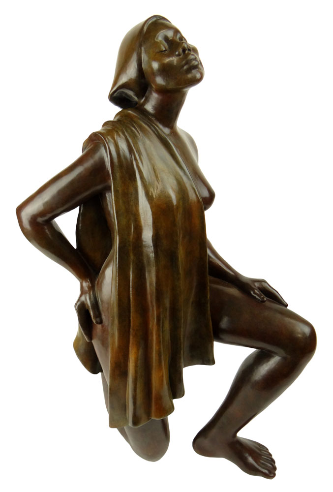 Shirley Thomson Smith, American (1929-) Patinated Bronze Sculpture "Kneeling Nude" Signed Shirley T