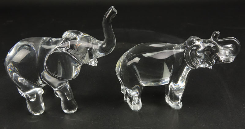 Two (2) Baccarat Crystal Elephant Figurines