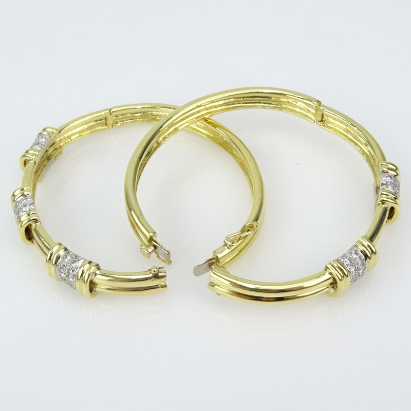 3.50 Carat Round Brilliant Cut Diamond and 18 Karat Yellow Gold Bangle Bracelets.