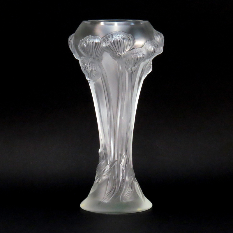 Lalique Clear Crystal Pompons Vase in Fitted Box